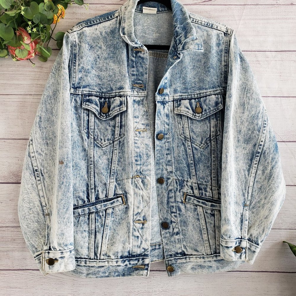 Vintage 80s Stone Wash Denim Button Up Jacket